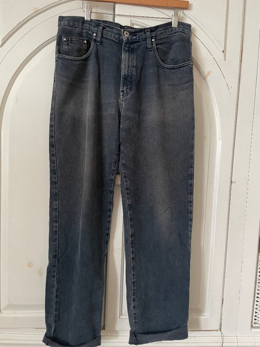 Union Bay mens vintage faded gray straight leg high rise cuffed jeans size 33x32